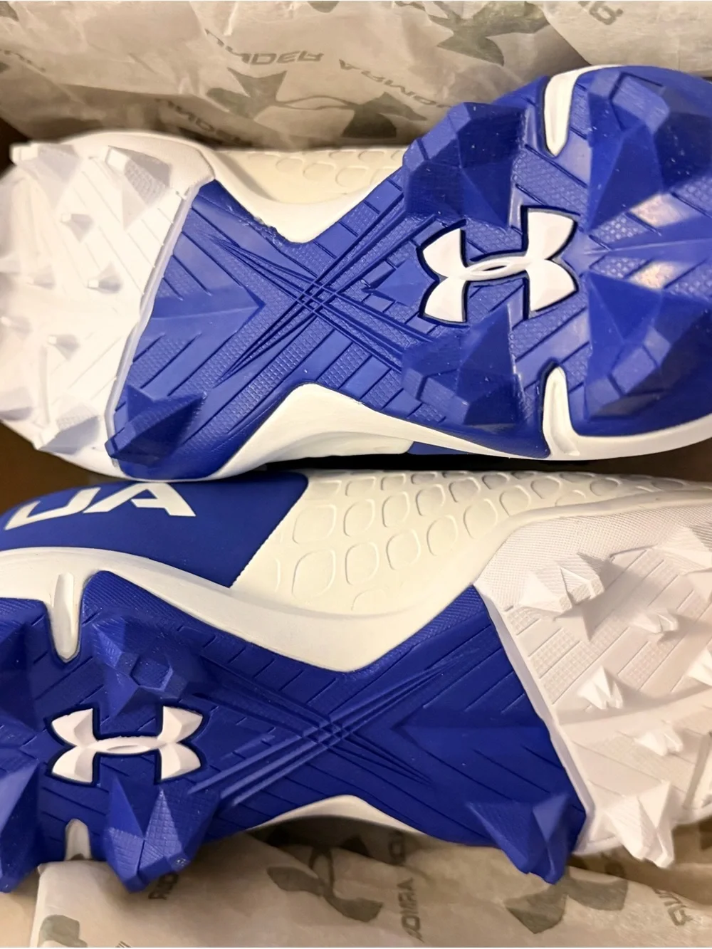 Under Armour White and Blue Kids Soccer Cleats